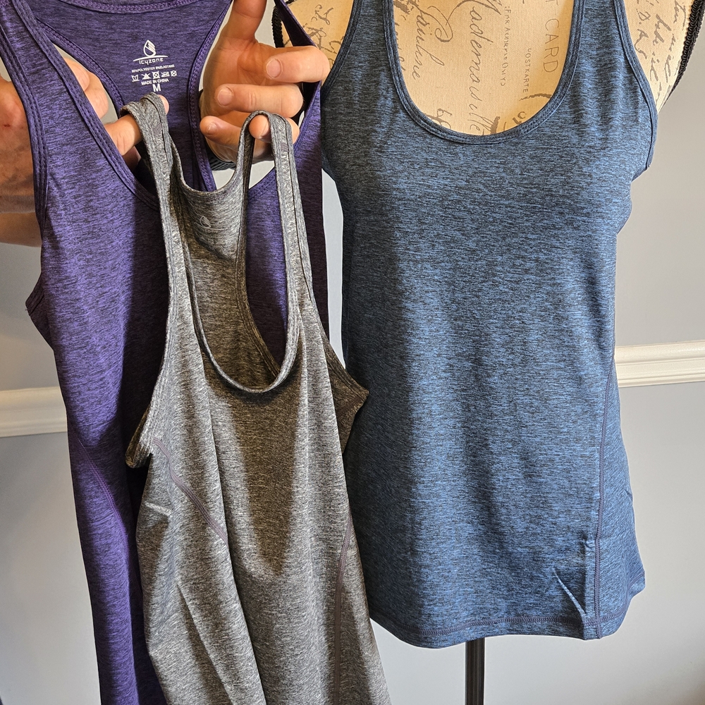 Set Of 3 Racerback Tank Top - Blue, Gray, Purple